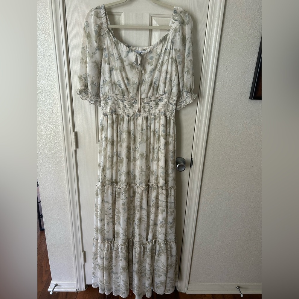 Baltic born white and green floral maxi dress